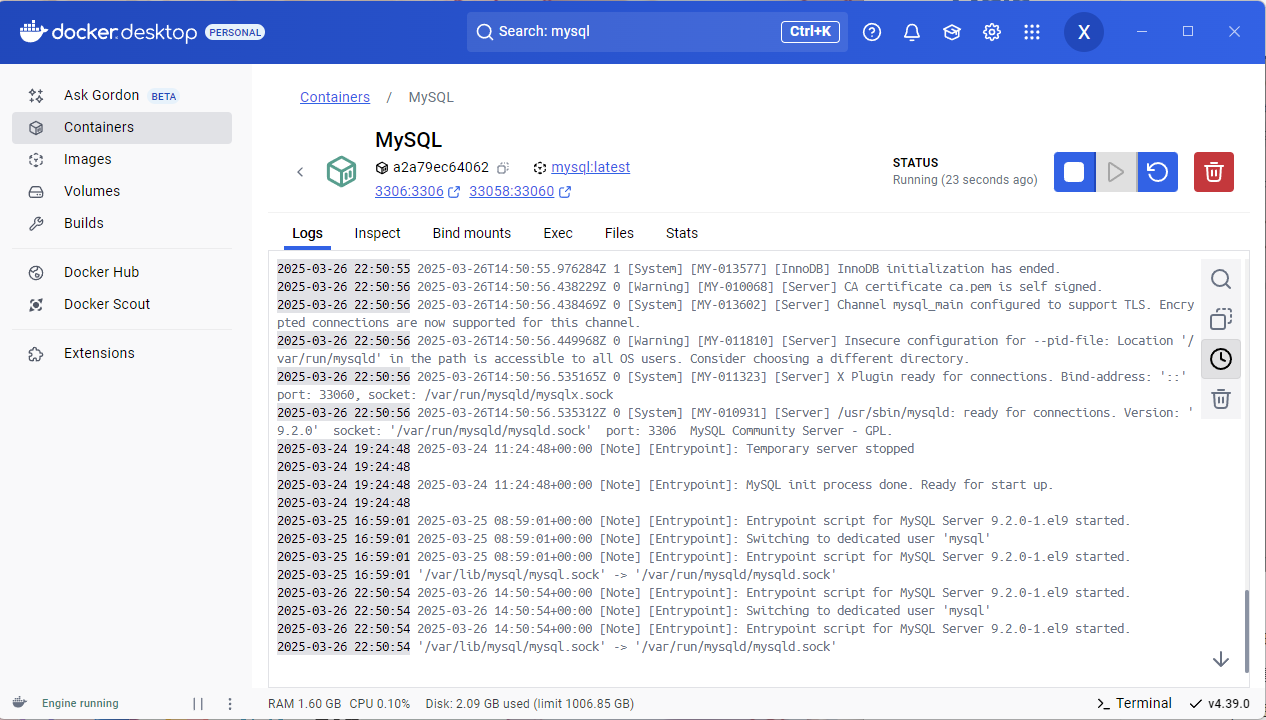 MySQL容器运行中